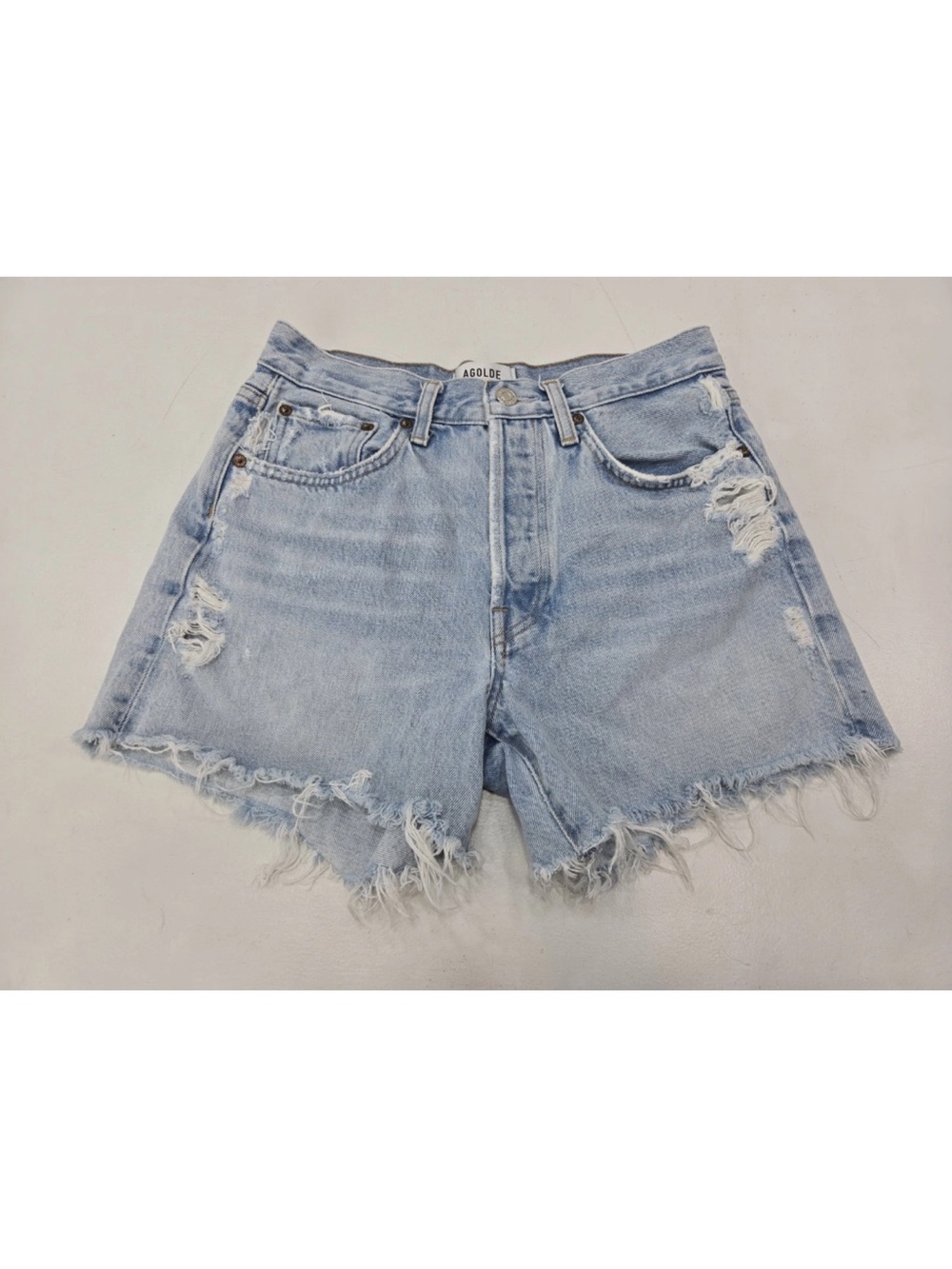 AGOLDE Parker Long Short Blue Replica Denim Cut Off Size 25 Womens